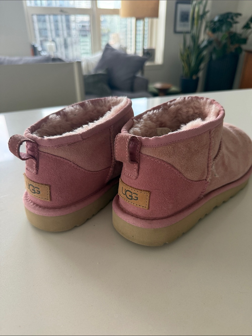 UGG Rose Pink Suede Shearling Slip-On Booties